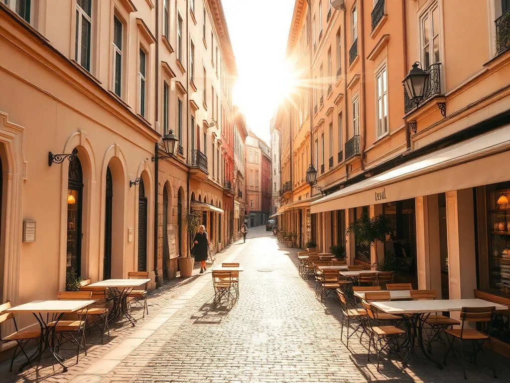 A European coastal town in warm light, ready for a family trip
