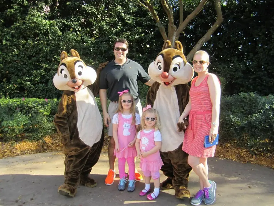 The family with Chip and Dale on the celebration trip